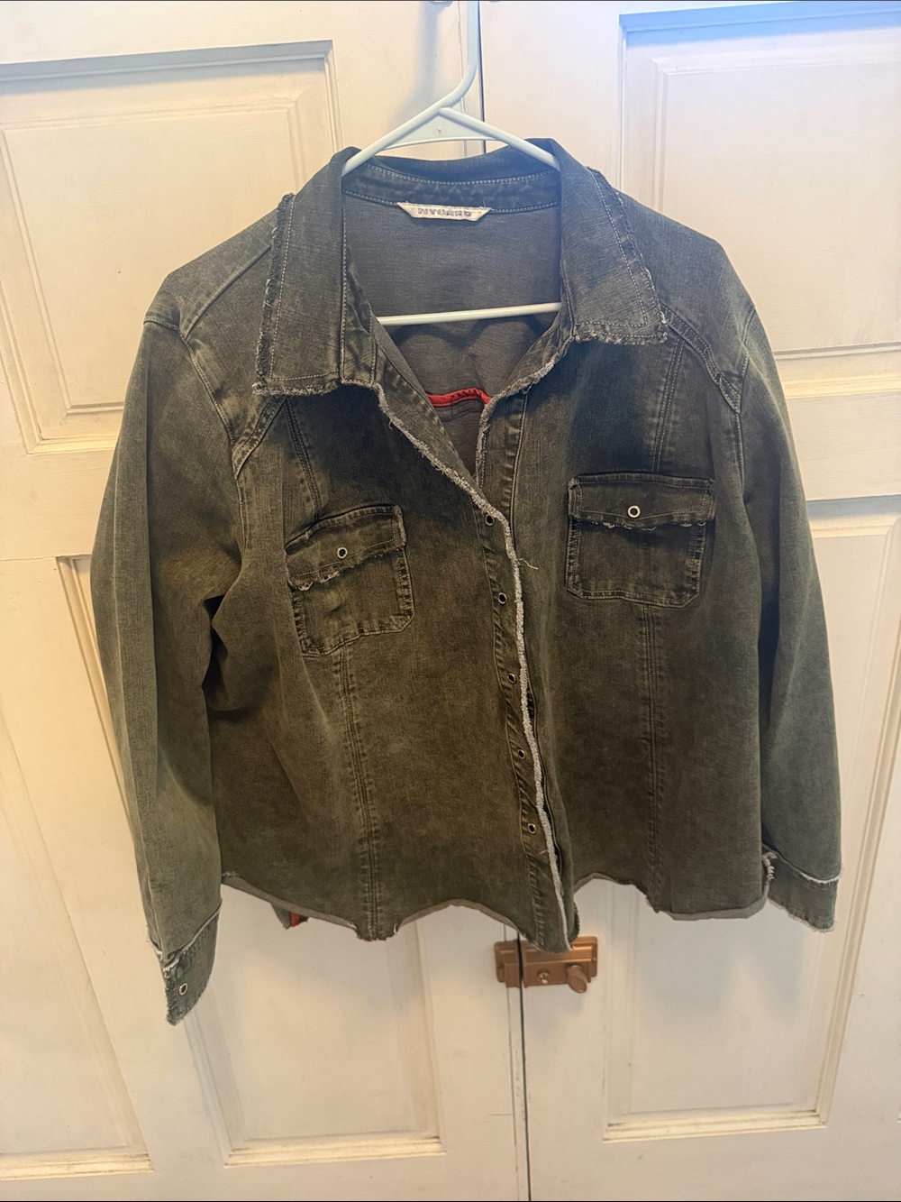 Peter Nygard Olive Green Washed Denim Jacket